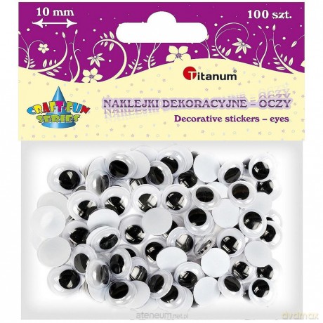 Oczy samoprzylepne bez rzęs 10mm okrągłe 100 szt