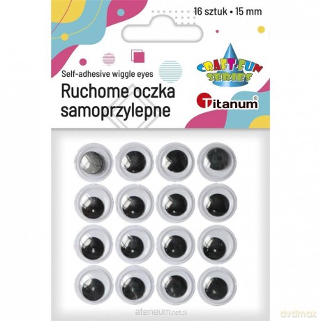 Oczy samoprzylepne bez rzęs 15mm okrągłe 16 szt