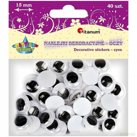Oczy samoprzylepne bez rzęs 15mm okrągłe 40 szt