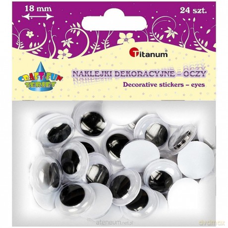 Oczy samoprzylepne bez rzęs 18 mm okrągłe 24 szt