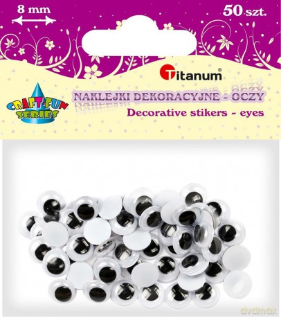 Oczy samoprzylepne bez rzęs 8mm okrągłe 50 szt