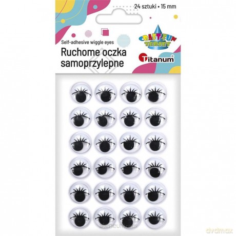 Oczy samoprzylepne z rzęsami 15mm okrągłe 24 szt