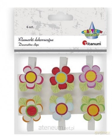 Ozdoba drewniana Klamerki kwiatki 26x27mm mix 6 szt