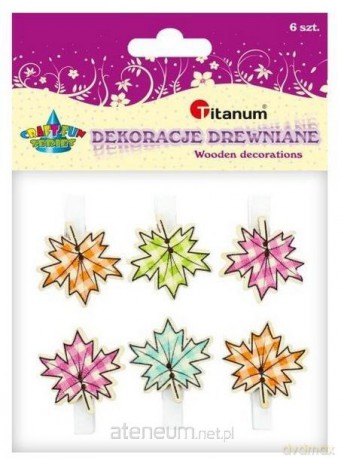 Ozdoba drewniana Klamerki liście 30x30mm mix 6 szt