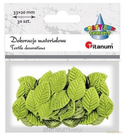 Ozdoba materiałowa liście 20x33mm jasnoziel. 30 szt