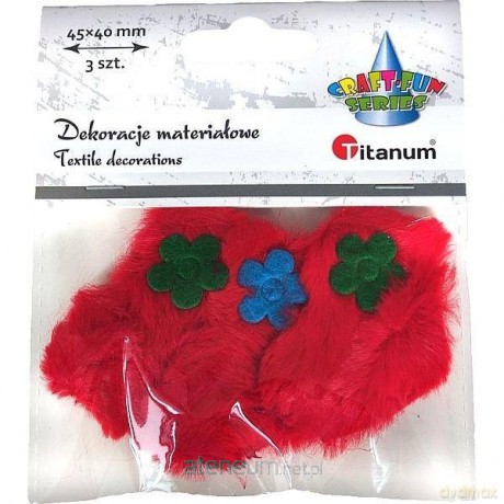 Ozdoba materiałowa serca 45x40mm czerwone 3 szt