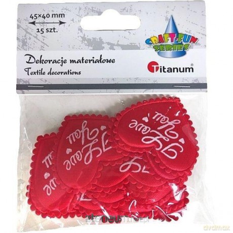 Ozdoba materiałowa serca I Love You czerwone 15 szt