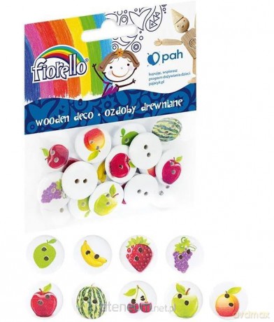 Ozdoby drewniane Guziki Owoce 20 szt