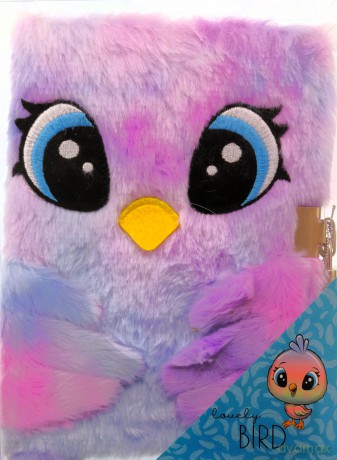 Pamiętnik z kłódką A5/96K 3D włochacz Pastel Bird
