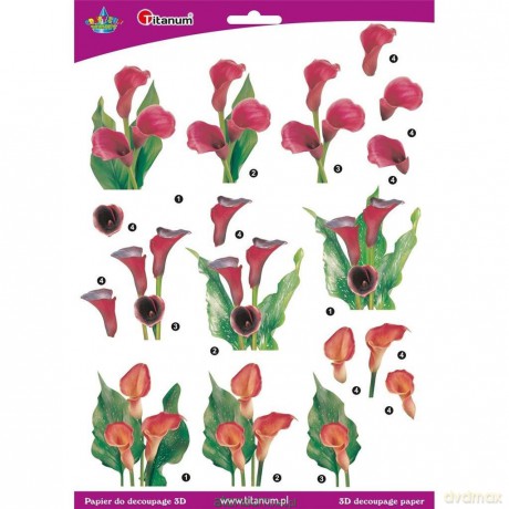 Papier do decoupage 3D kwiaty kalie arkusz