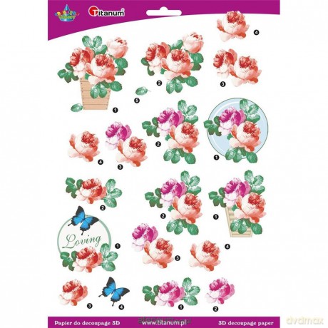 Papier do decoupage 3D kwiaty róże arkusz