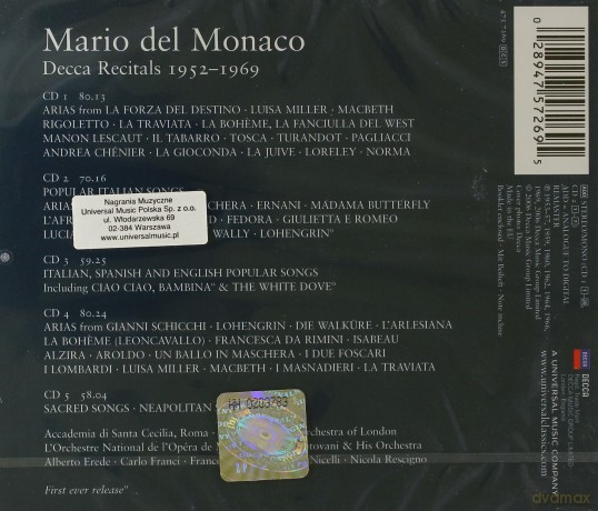 Del Monaco: Decca Recitals Original Masters [5CD]