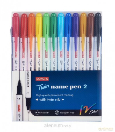 Pisaki dwustronne permanentne Name Pen 12 kolorów DONG-A