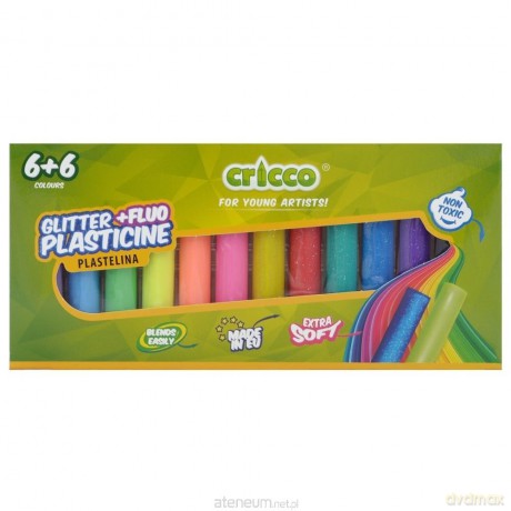 Plastelina fluo + brokat 12 kolorów