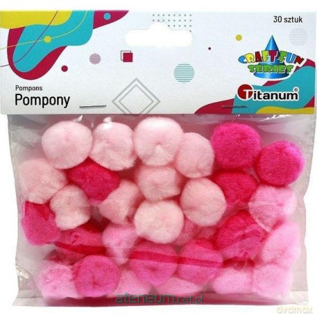 Pompony akrylowe 25mm różowe 30 szt