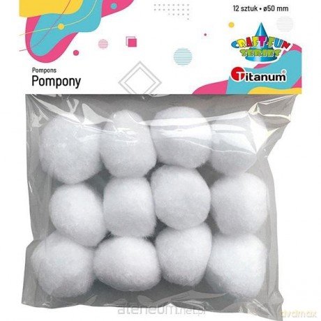 Pompony poliestrowe 12 szt białe