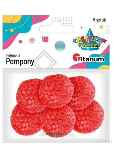 Pompony włóczkowe 3 cm czerwone 6 szt