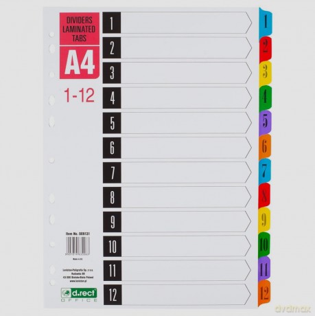 Przekładki kartonowe 1-12 index laminowany