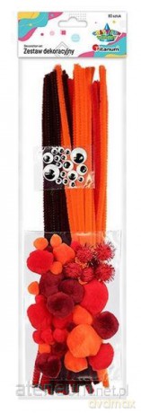 Zestaw druciki, pompony, oczka pomarńczowy 80 szt