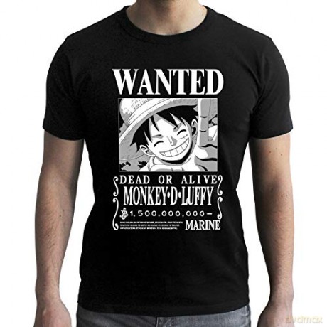 ONE PIECE - Tshirt Wanted Luffy BW man SS black - new fit