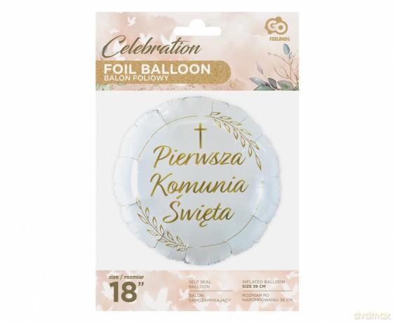 Balon foliowy Pierwsza Komunia Święta (kłosy), okrągły 18 FG-OKSK