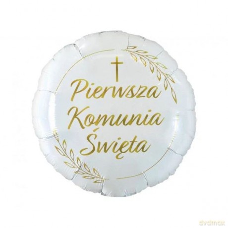 Balon foliowy Pierwsza Komunia Święta (kłosy), okrągły 18 FG-OKSK