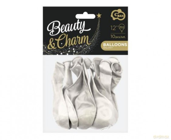 Balony Beauty&Charm, metaliki białe 12/ 10 szt. CB-1MBI