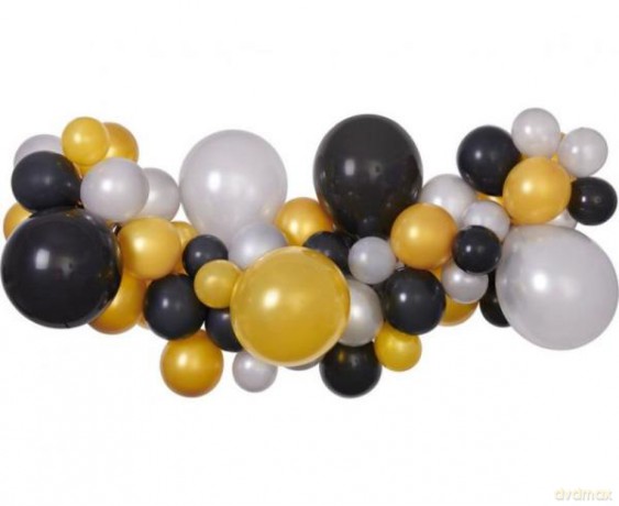 Girlanda balonowa DIY Srebrno-złoto-czarna, 65 szt. 31379