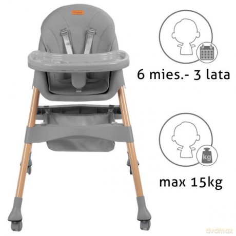 Krzesełko do karmienia KARIMI Gray szare kidwell