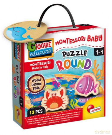 Montessori Puzzle 13el drewniane okrągłe Zwierzęta morskie LISCIANI 96916 [PUZZLE]