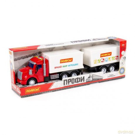 Polesie 92571 Profi, samochód-ciężarówka z przyczepą inercyjny (ze światłem i dźwiękiem) (czerwono-biały) (w pudełku)