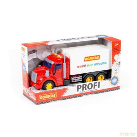 Polesie 93455 Profi, samochód-ciężarówka inercyjny (ze światłem i dźwiękiem) (czerwono-biały) (w pudełku)