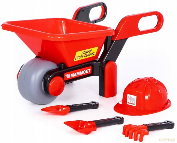 POLESIE 95916 MAMMOET taczka z akcesoriami (kask, szufelka, grabki, łopata)