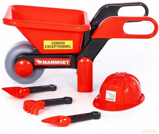 POLESIE 95916 MAMMOET taczka z akcesoriami (kask, szufelka, grabki, łopata)