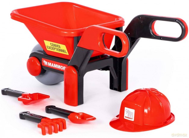 POLESIE 95916 MAMMOET taczka z akcesoriami (kask, szufelka, grabki, łopata)