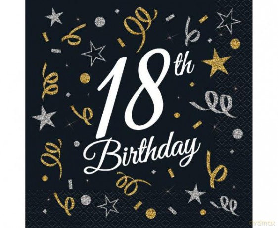 Serwetki B&C 18th Birthday, certyfikat FSC, 33x33 cm, 20 szt. SP-18BD