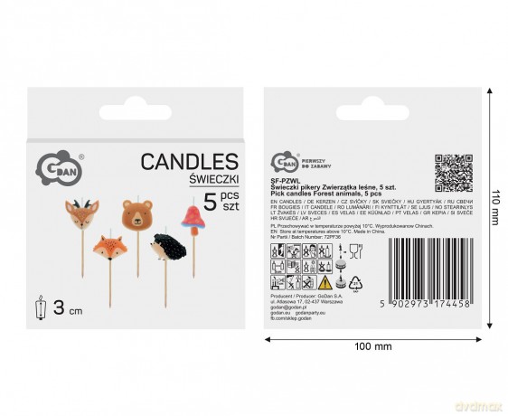 Świeczki pikery Zwierzątka leśne, 5 szt. SF-PZWL