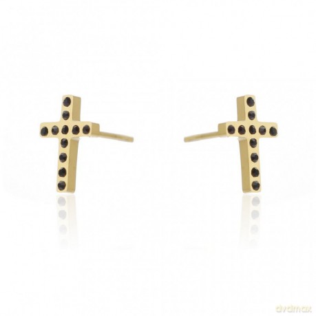 Biżuteria - Kolczyki ze stali szlachetnej - Cross Black 1 para