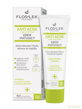 Floslek ANTI ACNE 24H SYSTEM Krem matujący do cery mieszanej,tłustej skłonnej do trądziku 50 ml