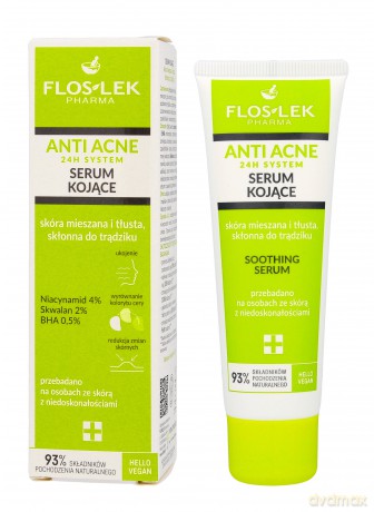 Floslek ANTI ACNE 24H SYSTEM Serum kojące do cery mieszanej,tłustej skłonnej do trądziku 50 ml