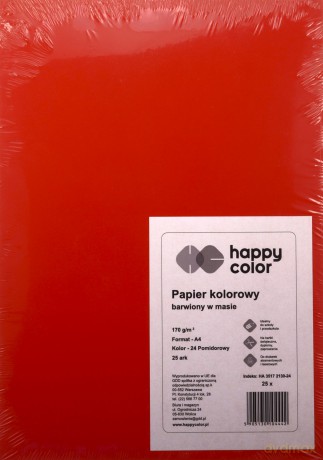 Brystol kolorowy Happy Color 170g A4 25 arkuszy pomidorowy