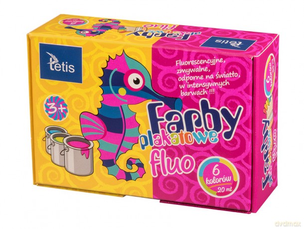 Farby plakatowe fluo Tetis 6 kolorów 20 ml.