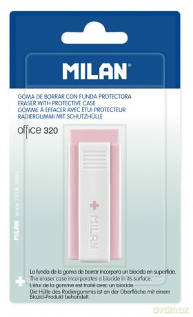 Gumka Milan OFFICE 320 + EDITION w plastikowej obudowie, różowa na blistrze