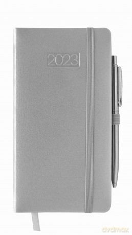 Kalendarz 2023 lux z gumką DL tygodniowy srebrny V4 [KALENDARZ]