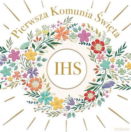 Karnet KW komunia HS TŁ wianek kolor
