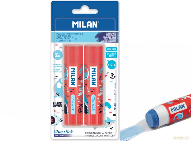 Klej w sztyfcie Milan 21g SHARK ATTACK 2 sztuki na blistrze niebieski