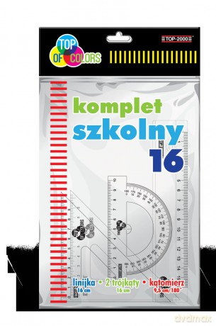 Komplet szkolny 16 linijka 16 cm + 2 ekierki + kątomierz