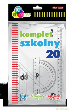 Komplet szkolny 20 linijka 20 cm + 2 ekierki + kątomierz