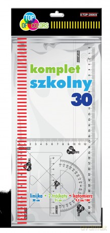 Komplet szkolny 30 linijka 30 cm +2 ekierki + kątomierz