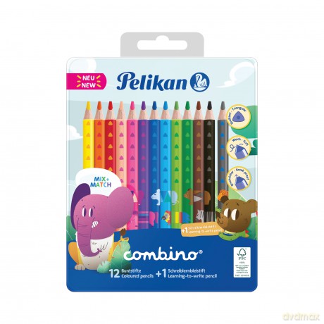 Kredki ołówkowe trójkątne jumbo Pelikan combino 12 kolorów + 1